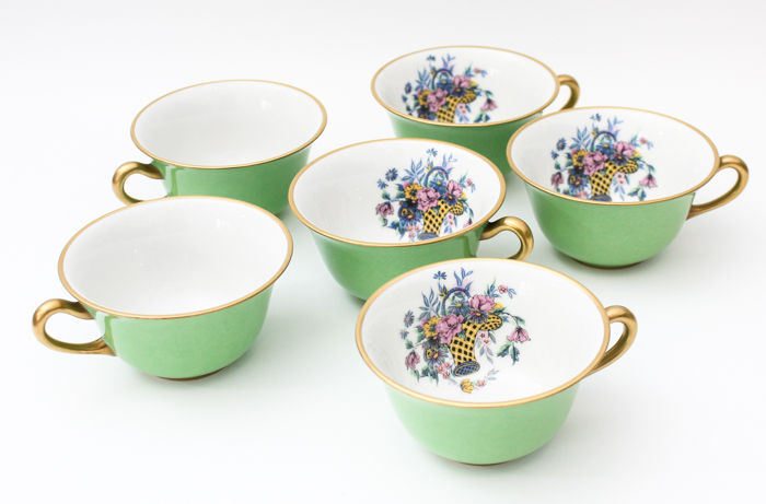 Vintage Limoges Green and Gold-Rimmed China