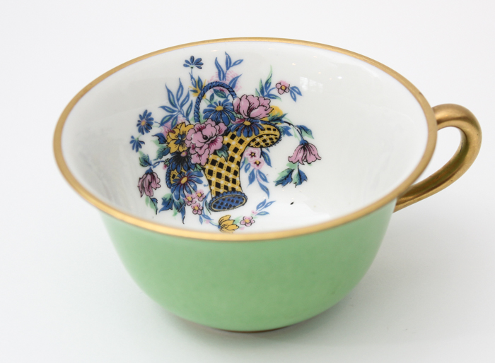 Vintage Limoges Green and Gold-Rimmed China