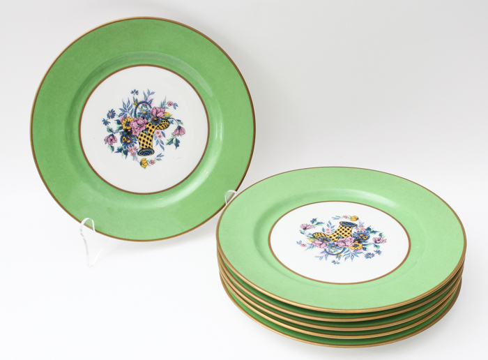 Vintage Limoges Green and Gold-Rimmed China