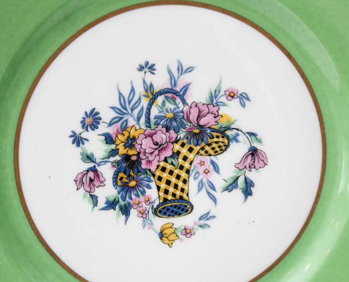 Vintage Limoges Green and Gold-Rimmed China