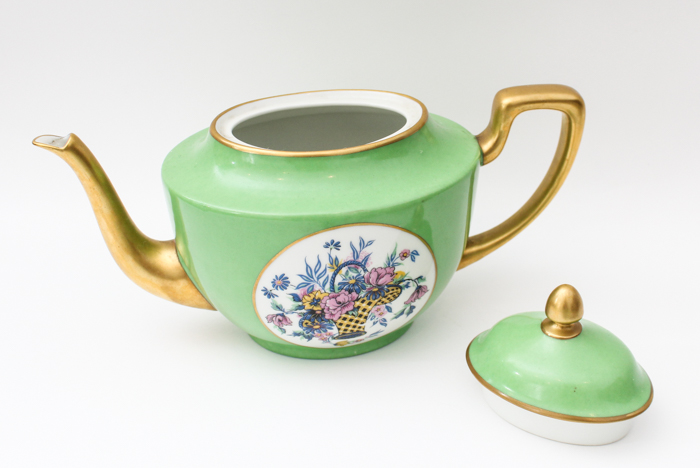 Vintage Limoges Green and Gold-Rimmed China