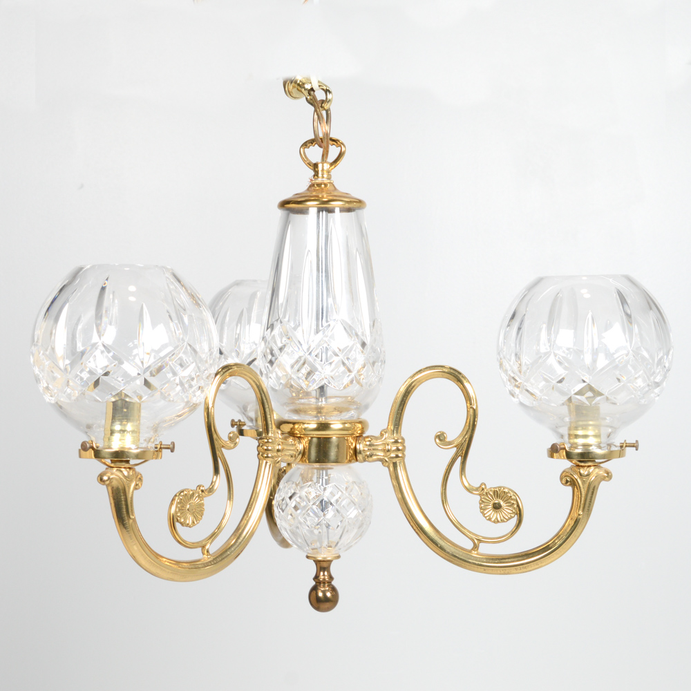 Waterford Crystal "Lismore" Three Arm Brass Chandelier
