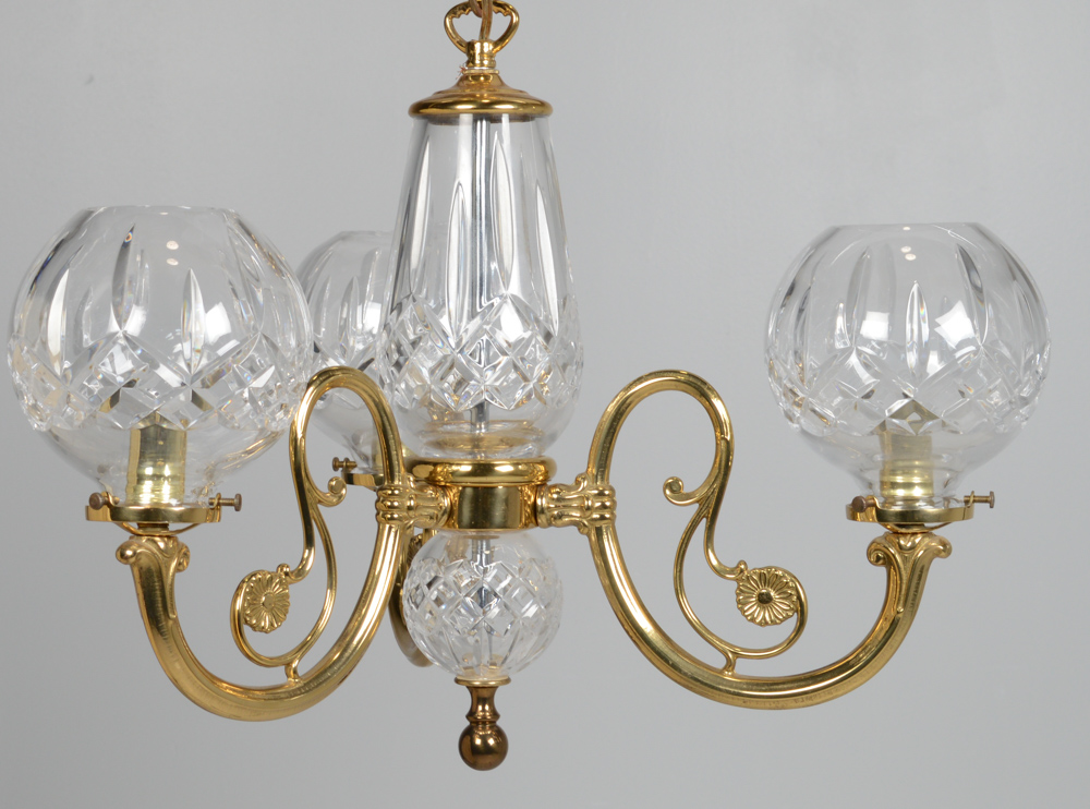Waterford Crystal "Lismore" Three Arm Brass Chandelier