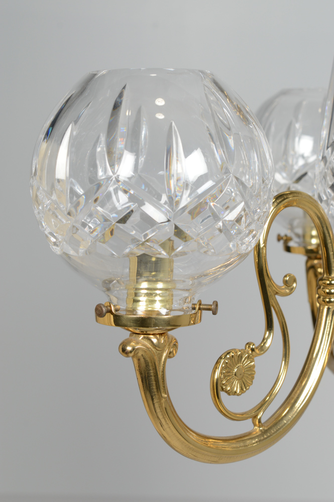 Waterford Crystal "Lismore" Three Arm Brass Chandelier