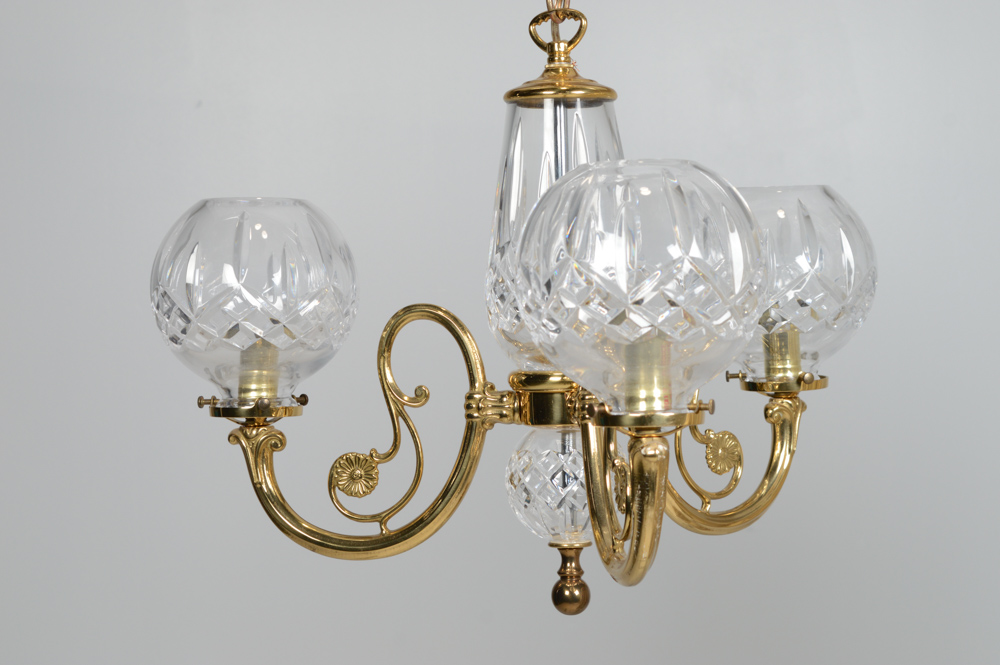 Waterford Crystal "Lismore" Three Arm Brass Chandelier
