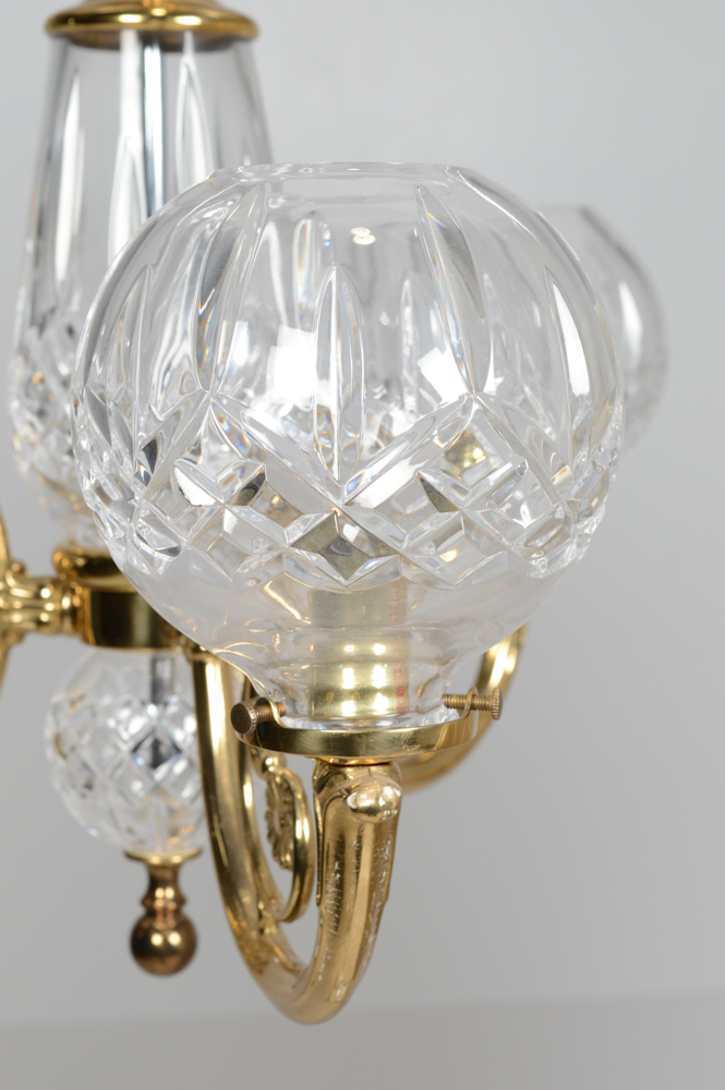 Waterford Crystal "Lismore" Three Arm Brass Chandelier