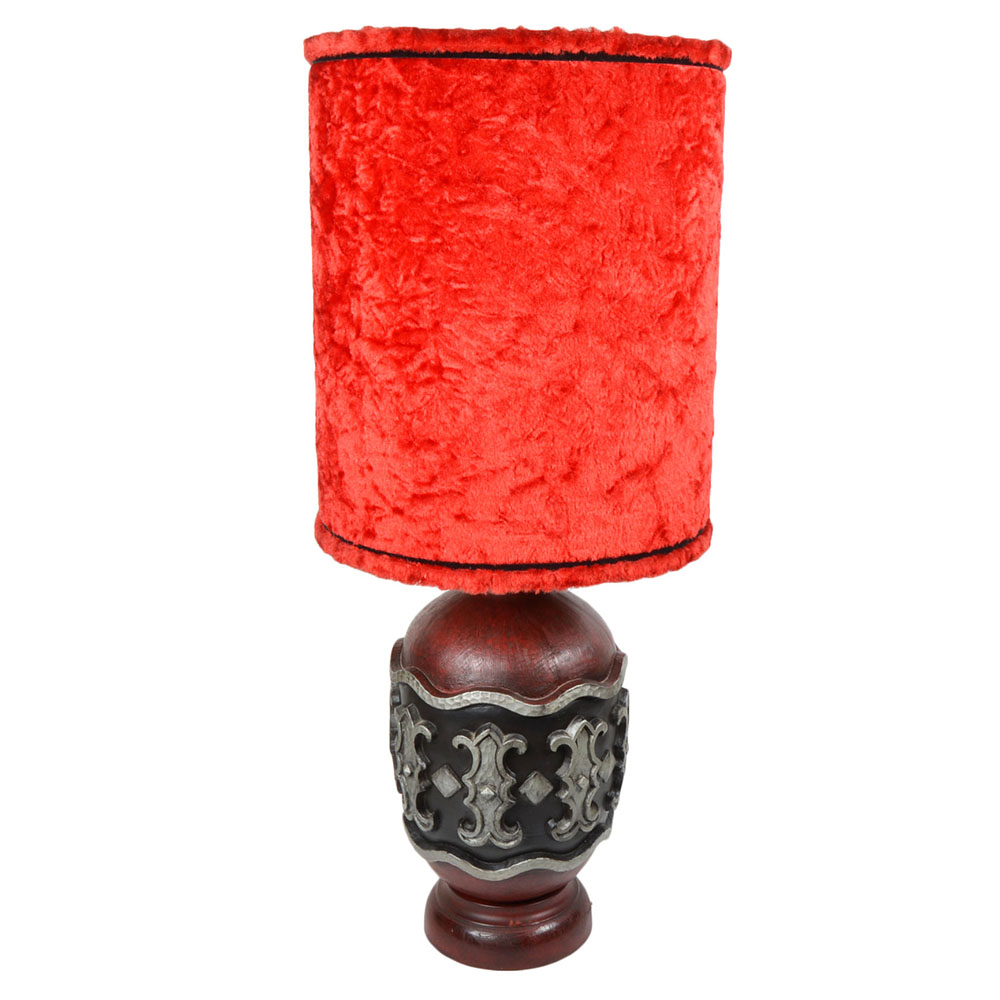 Table Lamp With Plush Red Shade