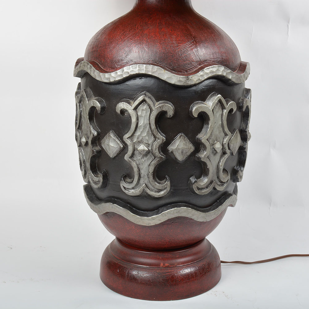 Table Lamp With Plush Red Shade