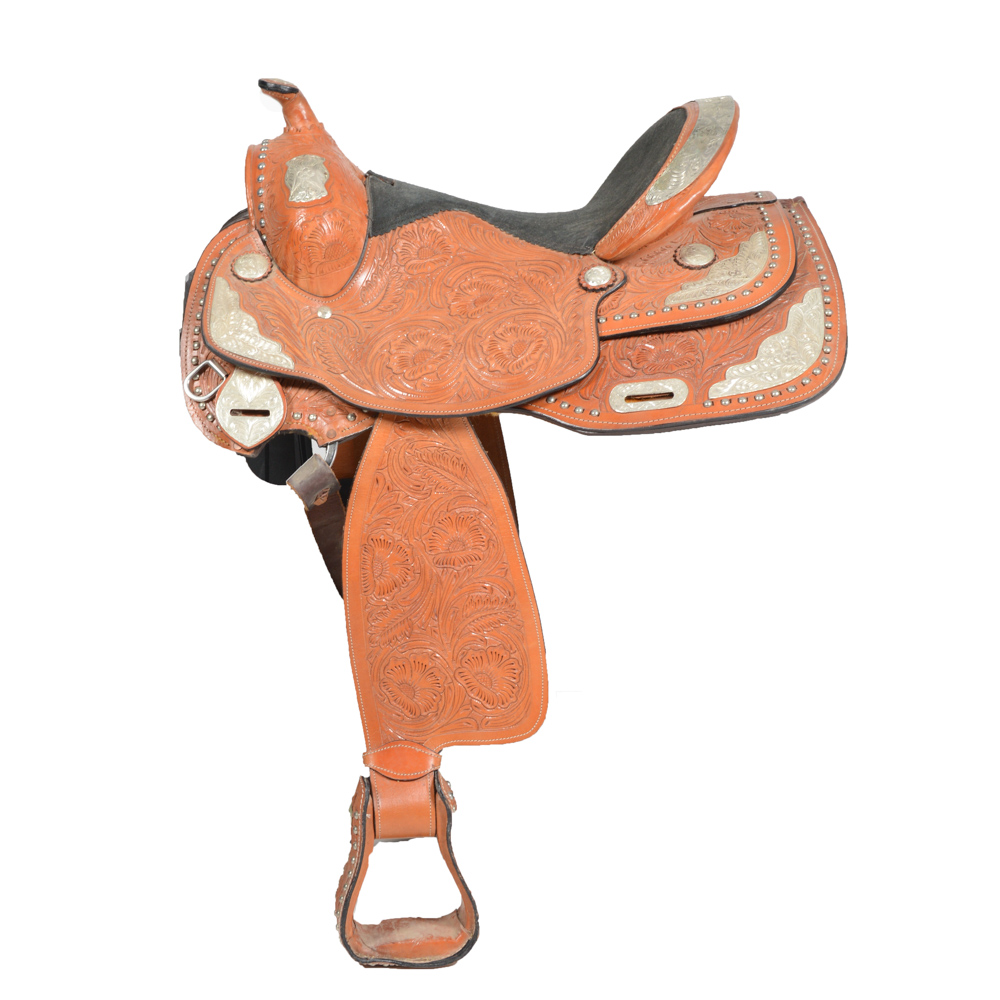Hand Tooled Leather and Silver Plate Horse Saddle
