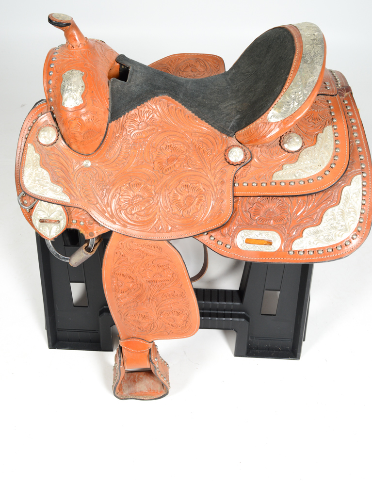 Hand Tooled Leather and Silver Plate Horse Saddle