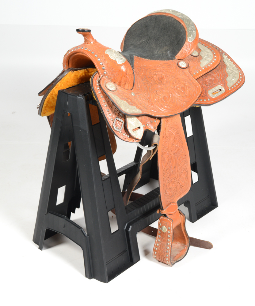 Hand Tooled Leather and Silver Plate Horse Saddle