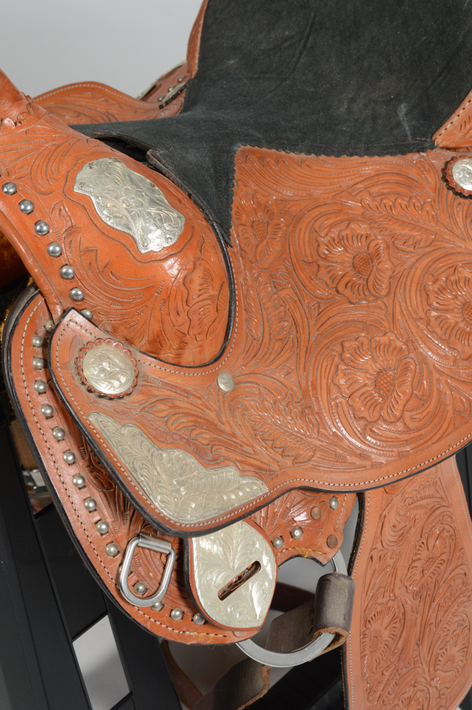 Hand Tooled Leather and Silver Plate Horse Saddle
