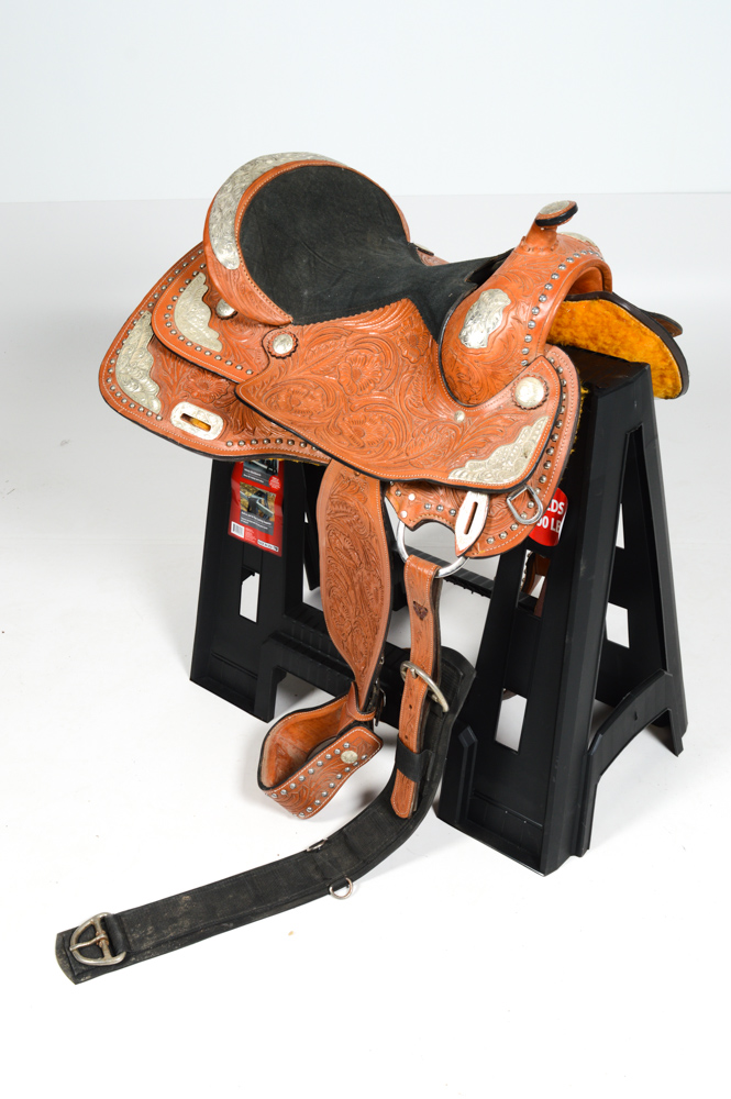 Hand Tooled Leather and Silver Plate Horse Saddle