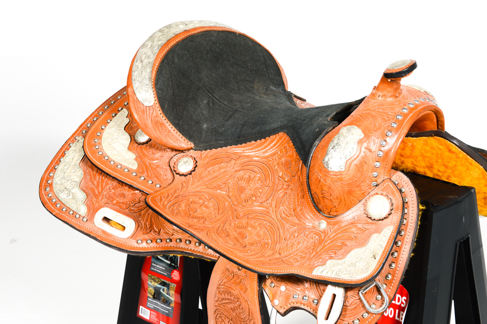 Hand Tooled Leather and Silver Plate Horse Saddle