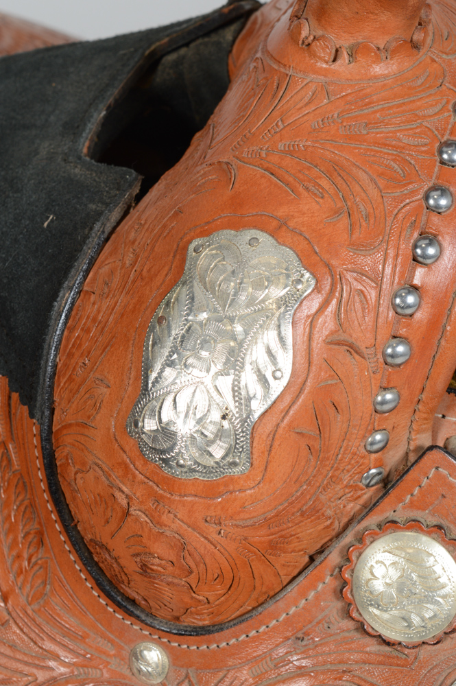 Hand Tooled Leather and Silver Plate Horse Saddle
