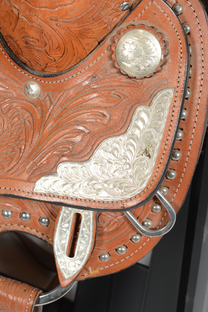 Hand Tooled Leather and Silver Plate Horse Saddle
