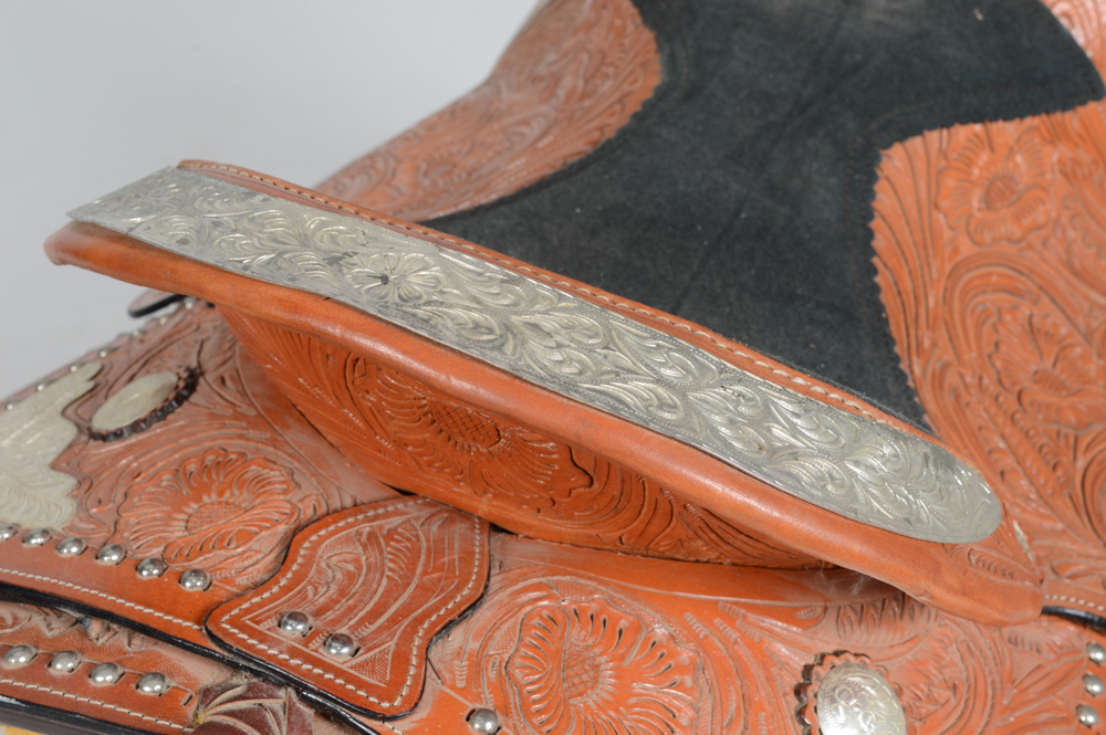 Hand Tooled Leather and Silver Plate Horse Saddle
