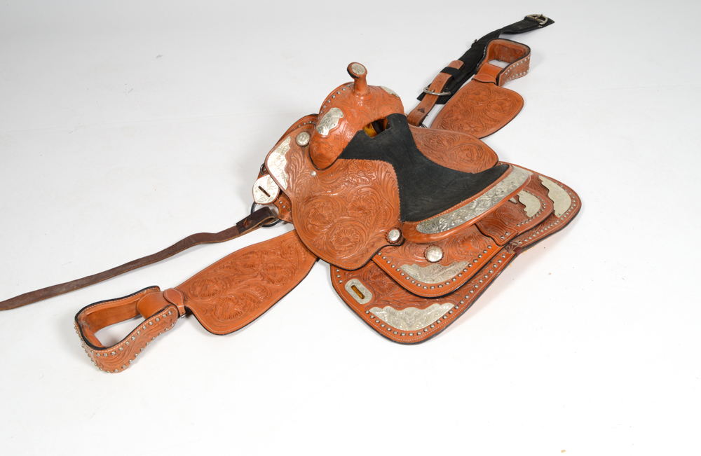 Hand Tooled Leather and Silver Plate Horse Saddle