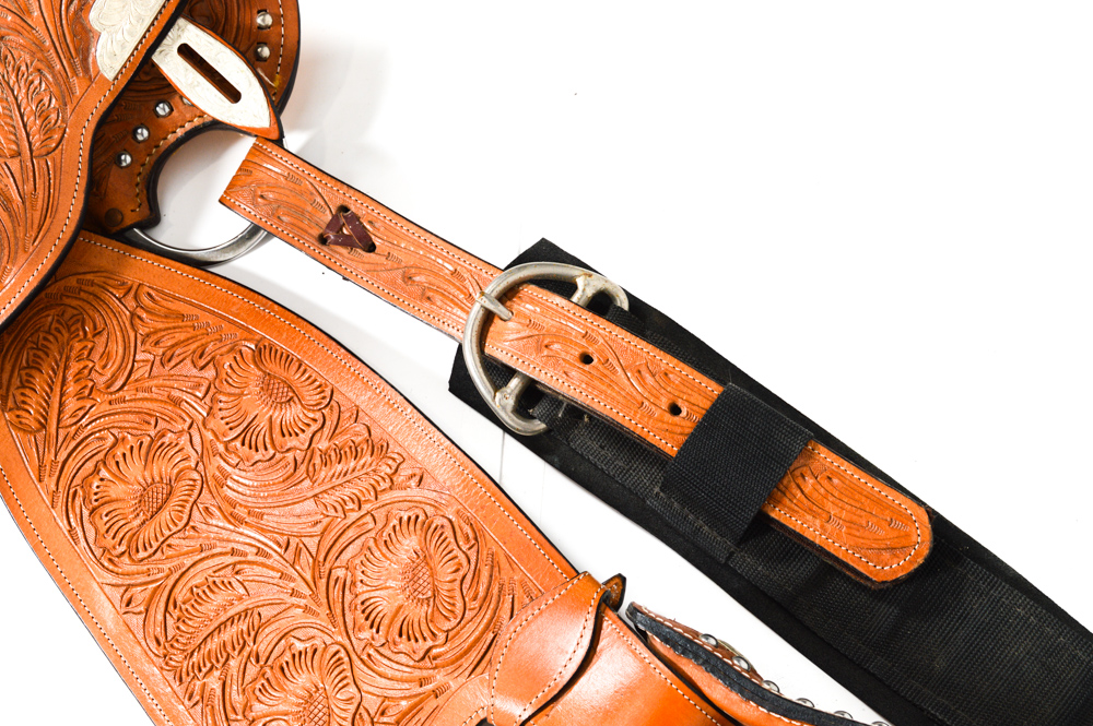 Hand Tooled Leather and Silver Plate Horse Saddle