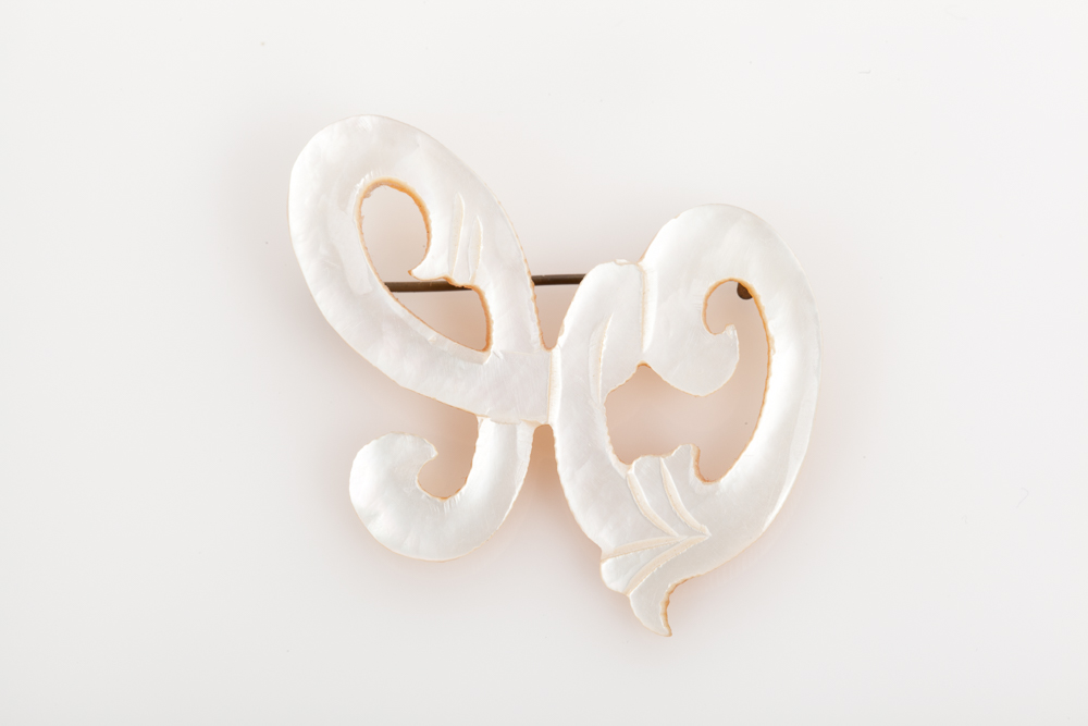 Antique Mother of Pearl Brooch and Pair of Cultured Pearl Stud Earrings