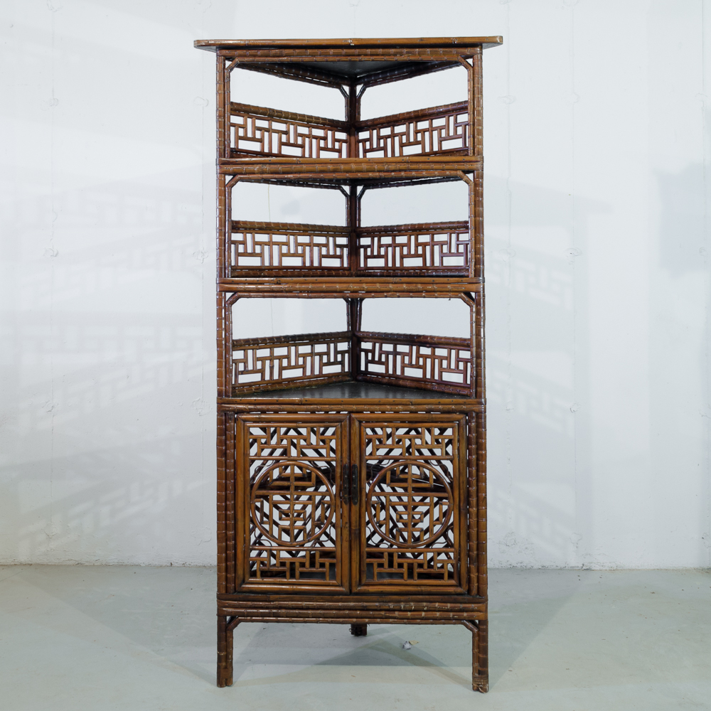 Chinese Style Faux Bamboo Corner Cabinet