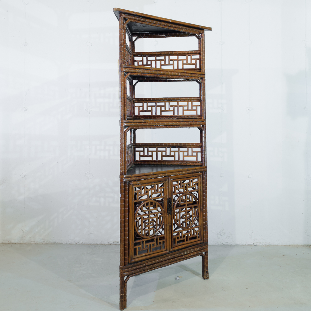 Chinese Style Faux Bamboo Corner Cabinet