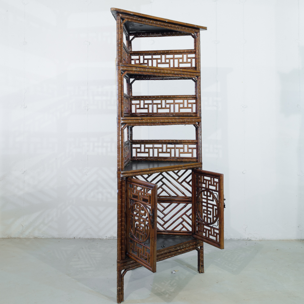 Chinese Style Faux Bamboo Corner Cabinet