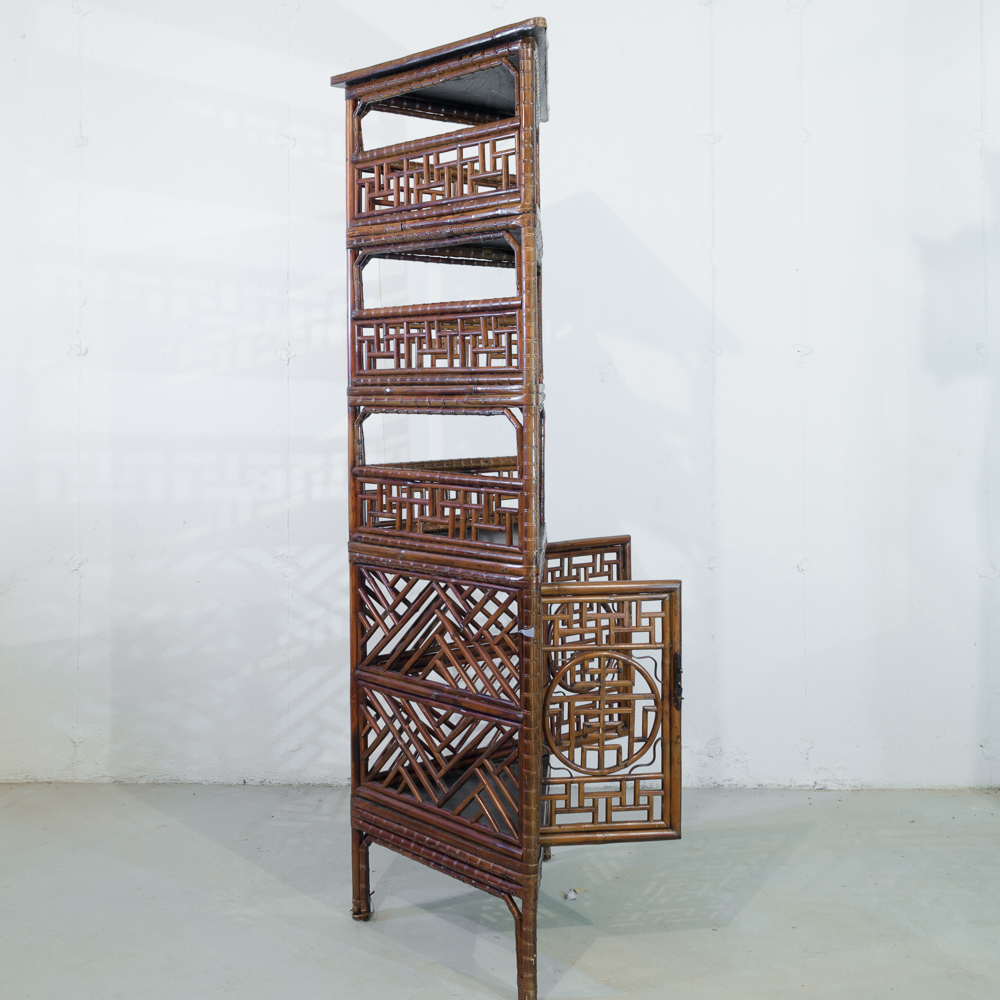 Chinese Style Faux Bamboo Corner Cabinet