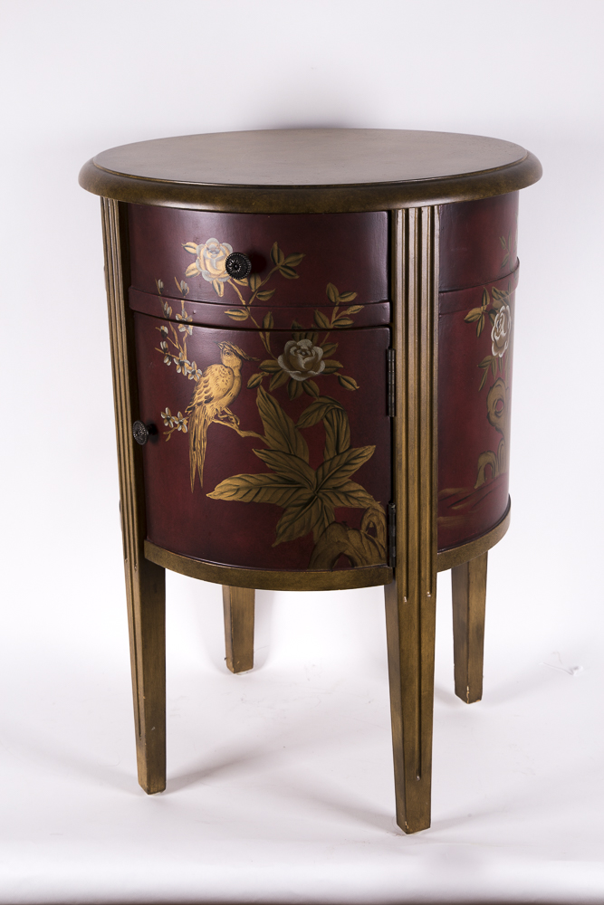 Chinese Inspired Round Hand-Painted Side Cabinet
