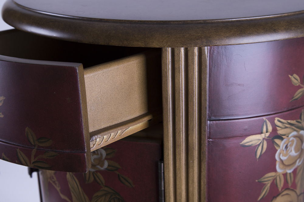 Chinese Inspired Round Hand-Painted Side Cabinet