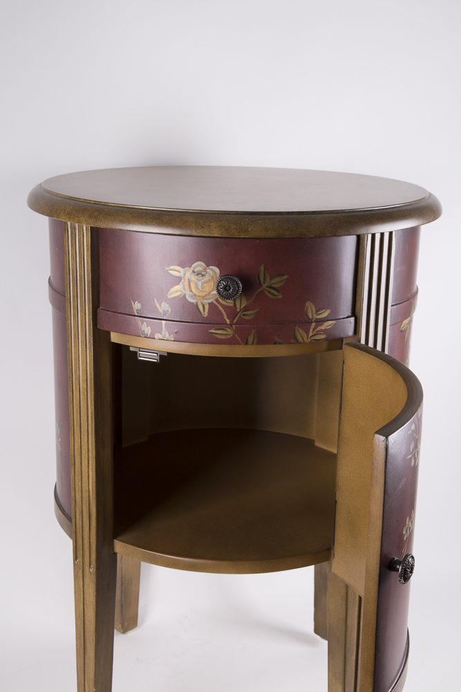 Chinese Inspired Round Hand-Painted Side Cabinet