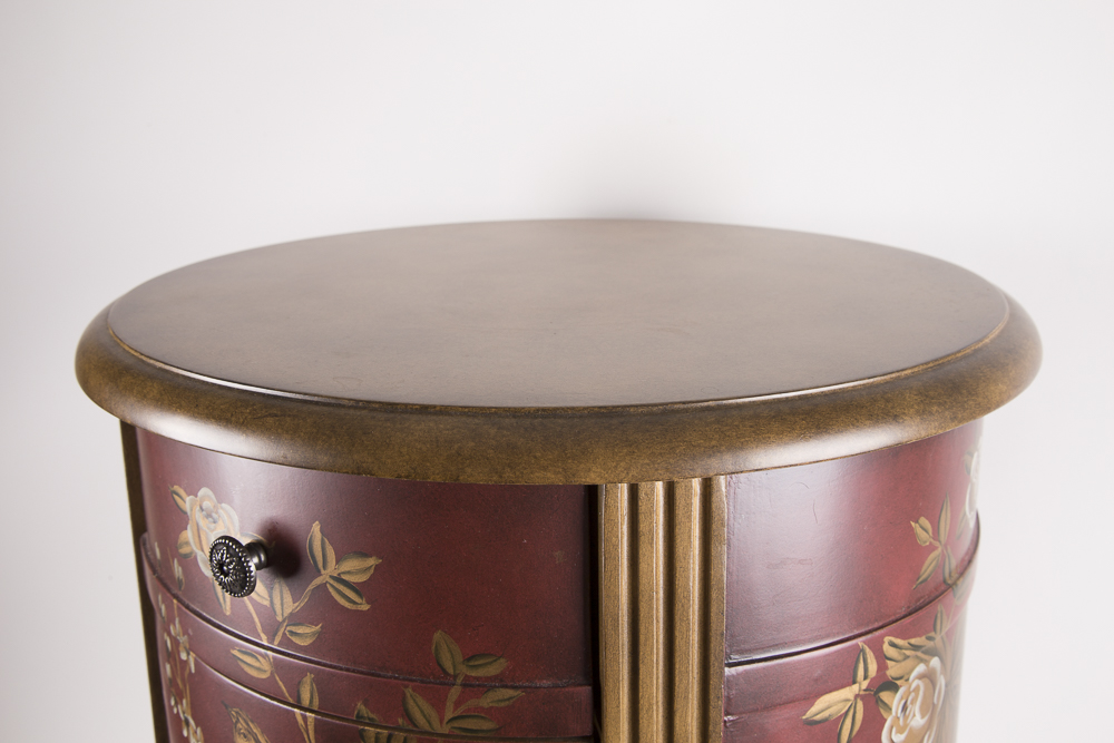 Chinese Inspired Round Hand-Painted Side Cabinet