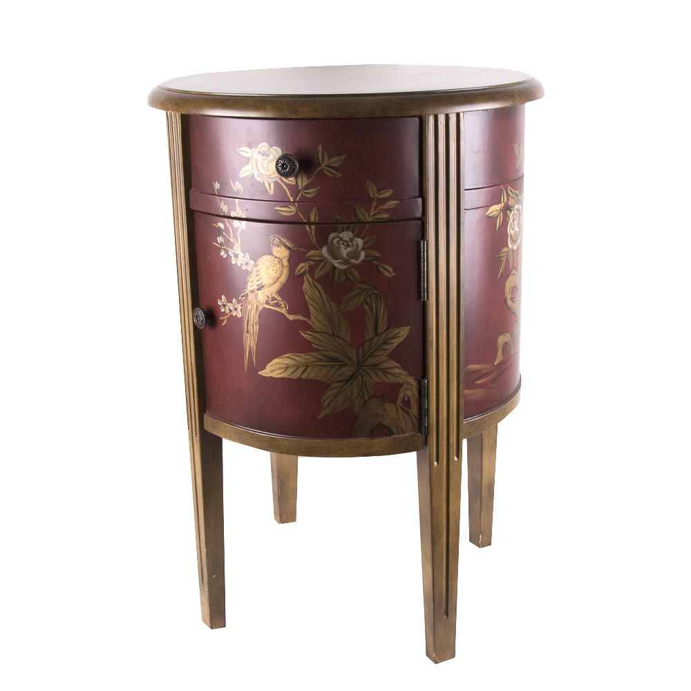 Chinese Inspired Round Hand-Painted Side Cabinet