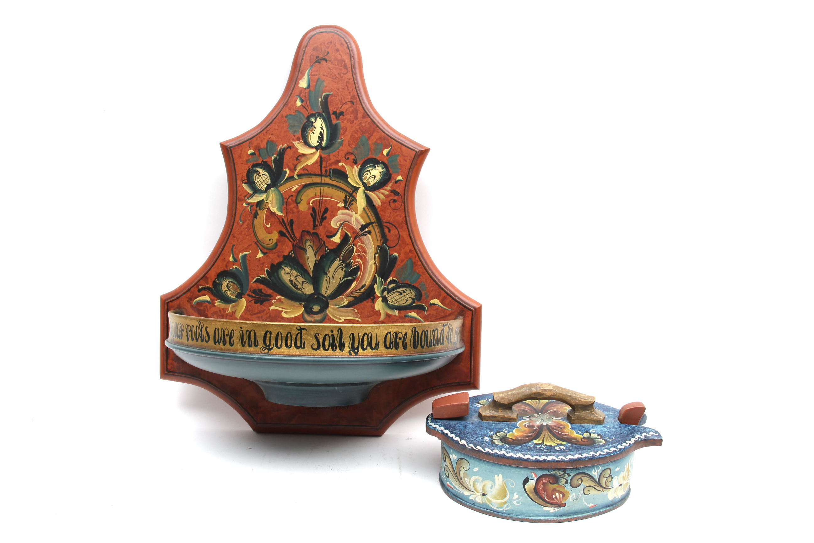 Norwegian Rosemaling Decorative Box and Wall Shelf