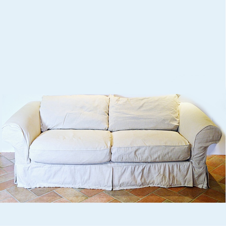 Linen-Slipcovered Sofa with Down/Feather-Filled Cushions