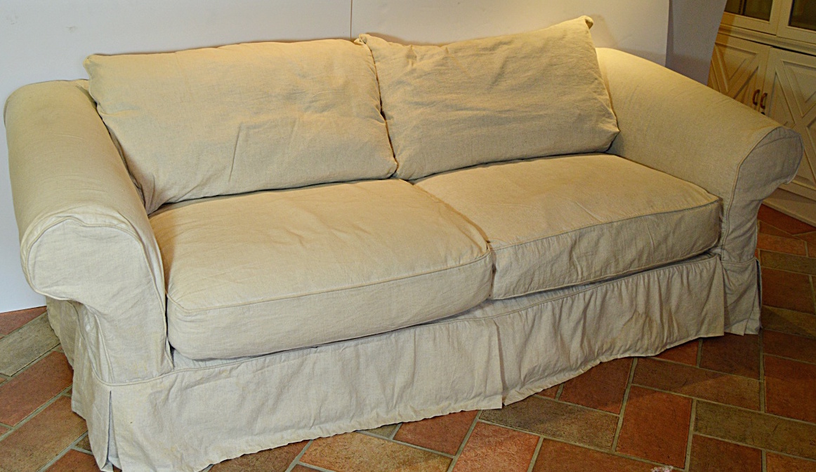 Linen-Slipcovered Sofa with Down/Feather-Filled Cushions