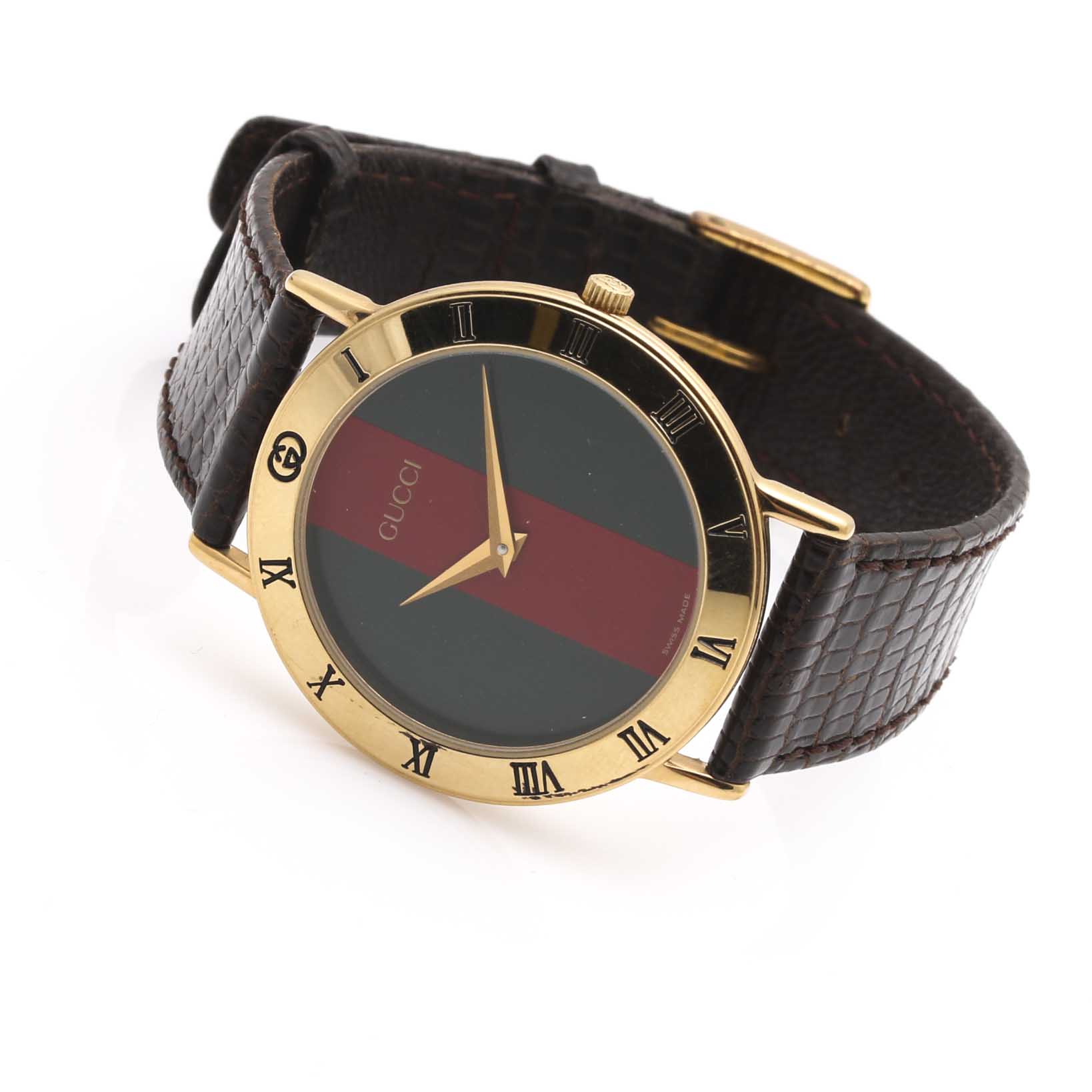 Gold Plated Gucci Snakeskin Pattern Leather Watch