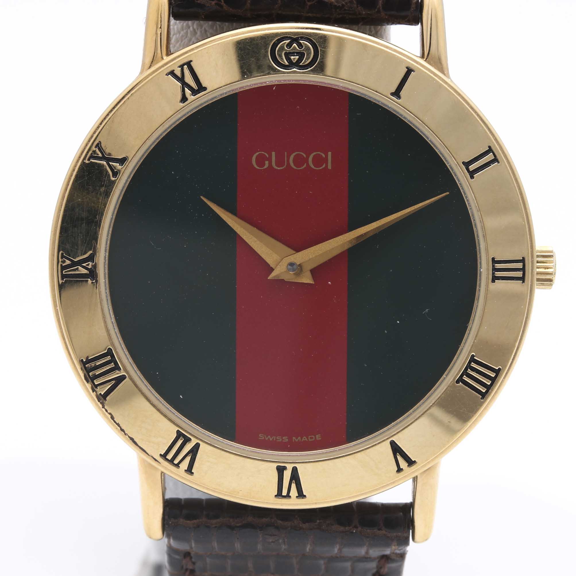 Gold Plated Gucci Snakeskin Pattern Leather Watch