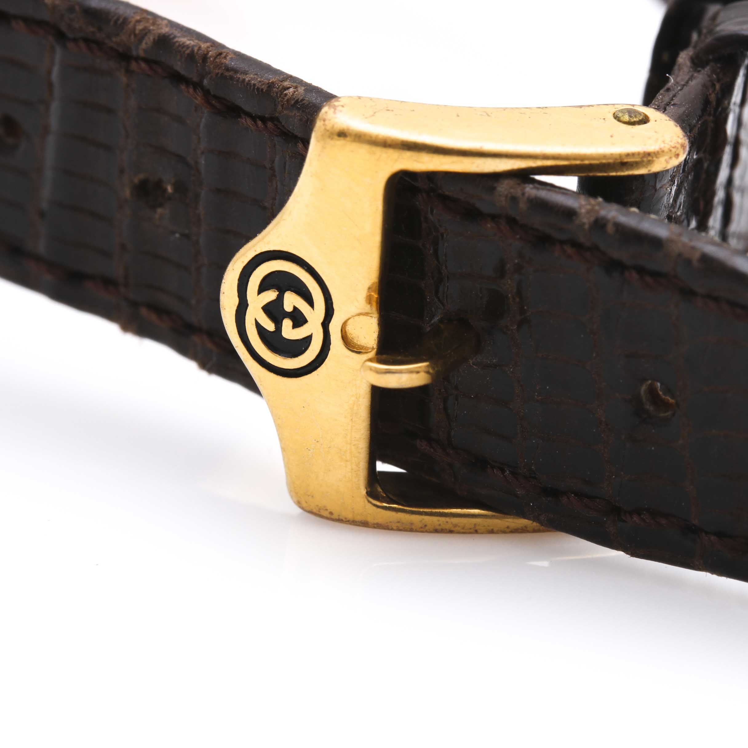 Gold Plated Gucci Snakeskin Pattern Leather Watch