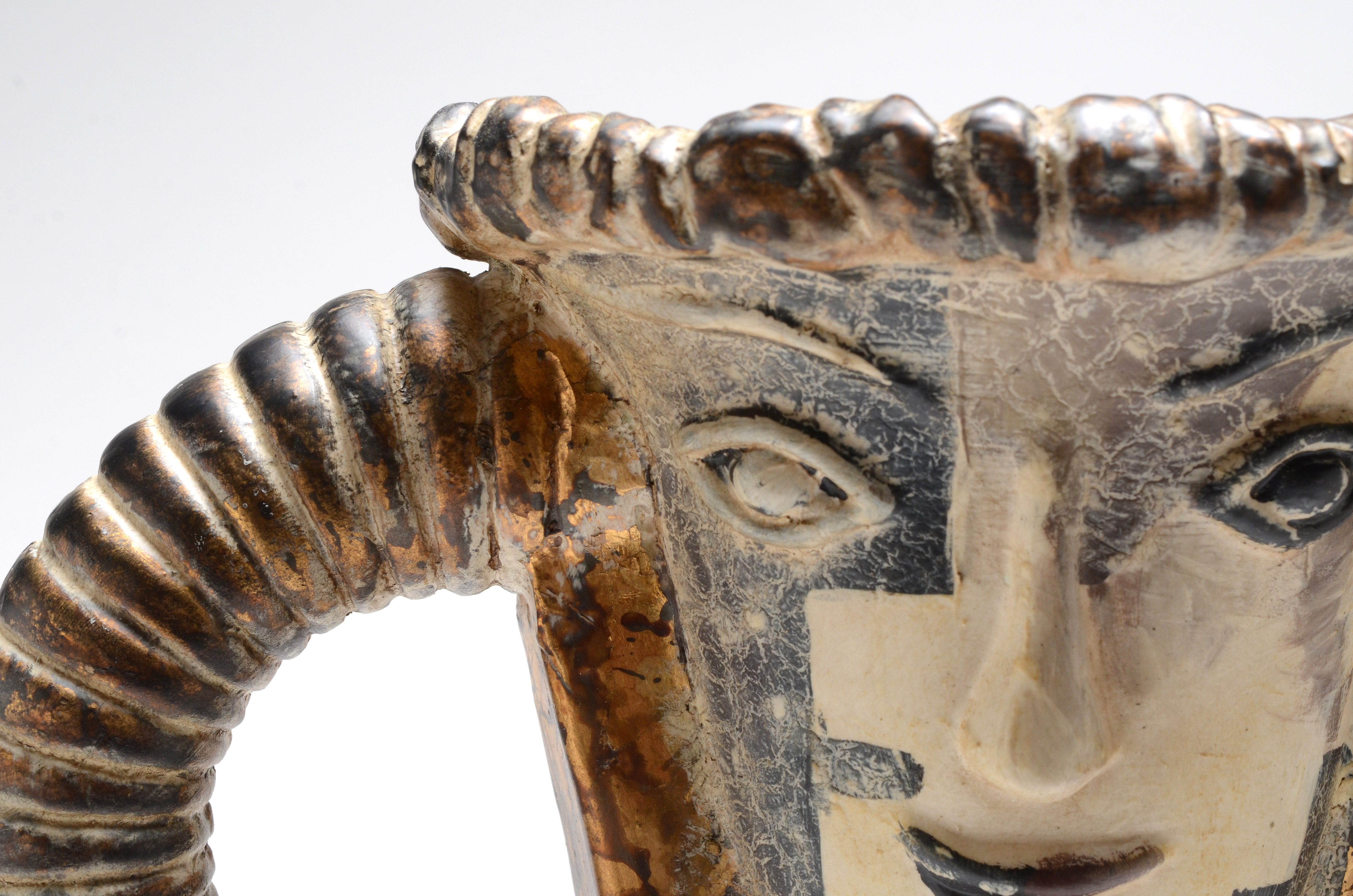 Ceramic Ram Horn and Face Accent Vase