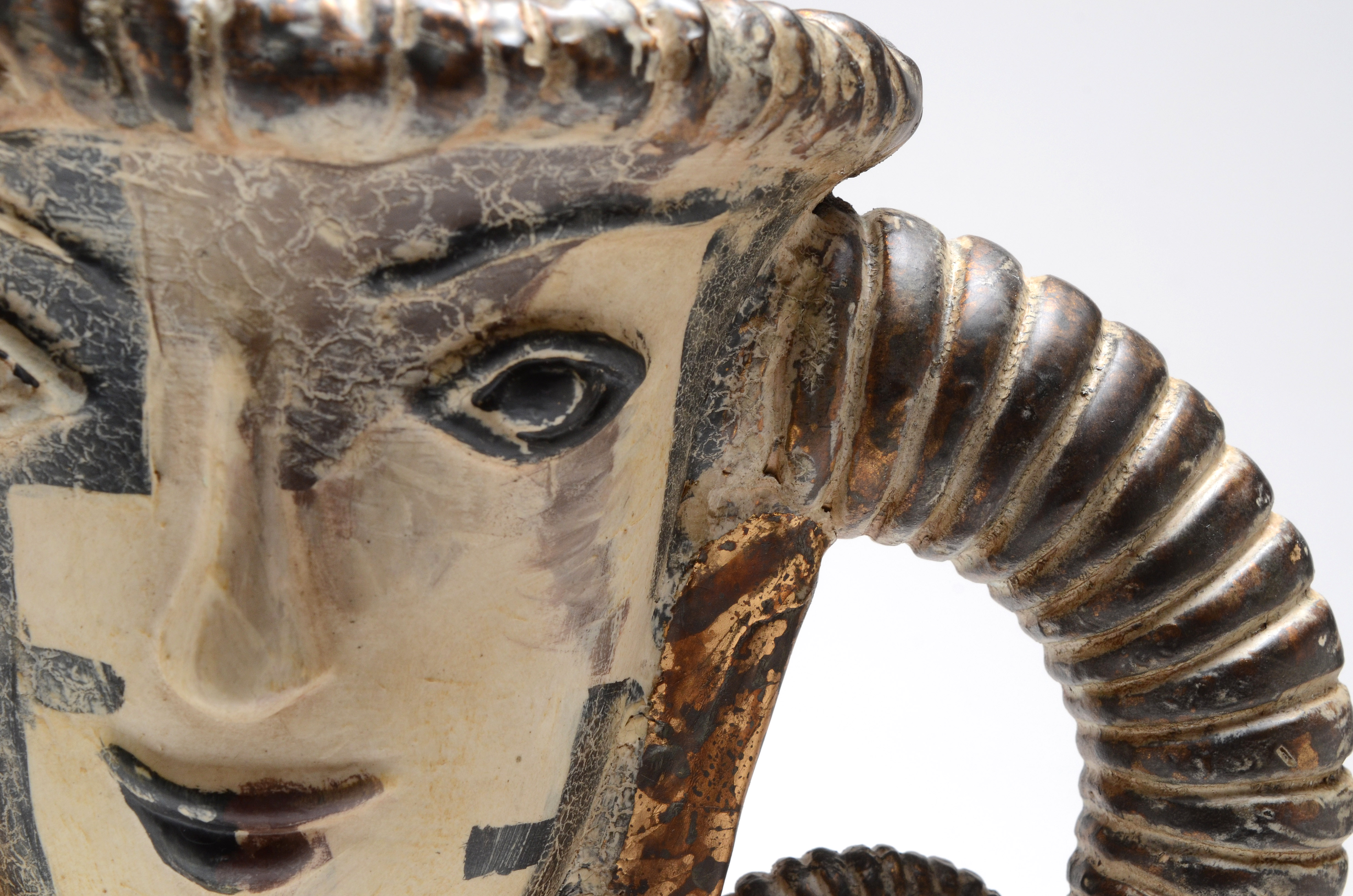 Ceramic Ram Horn and Face Accent Vase