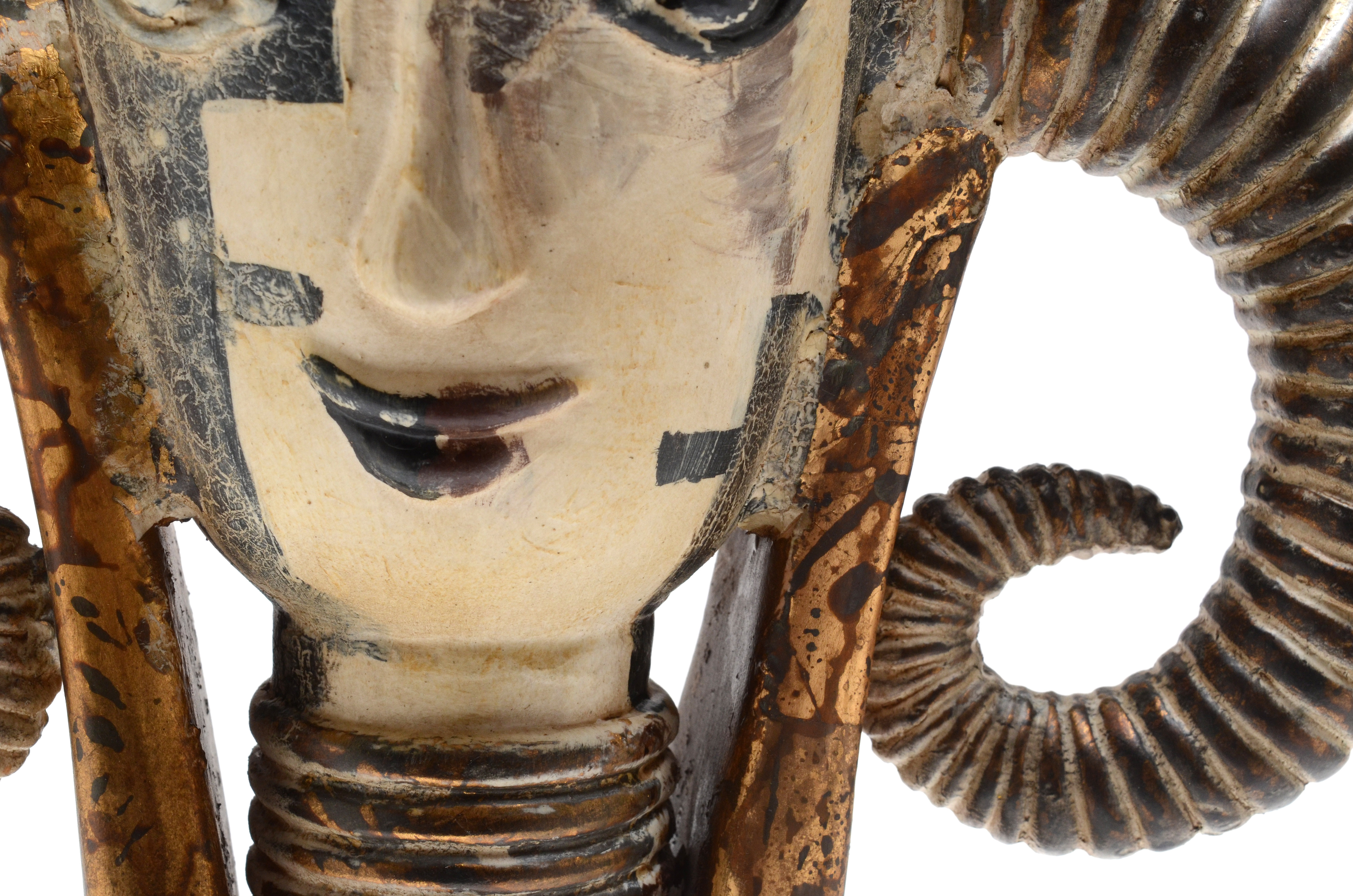 Ceramic Ram Horn and Face Accent Vase