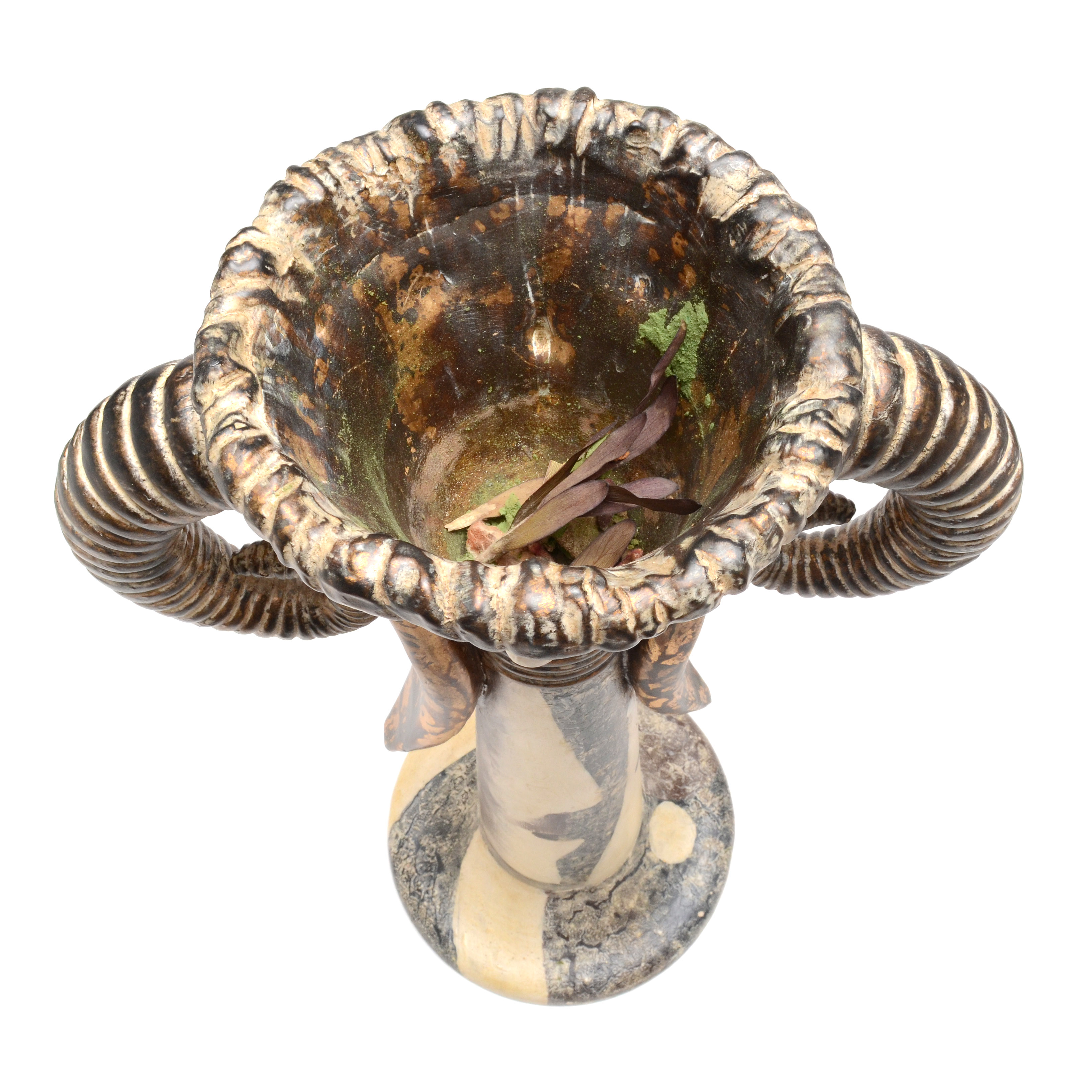 Ceramic Ram Horn and Face Accent Vase