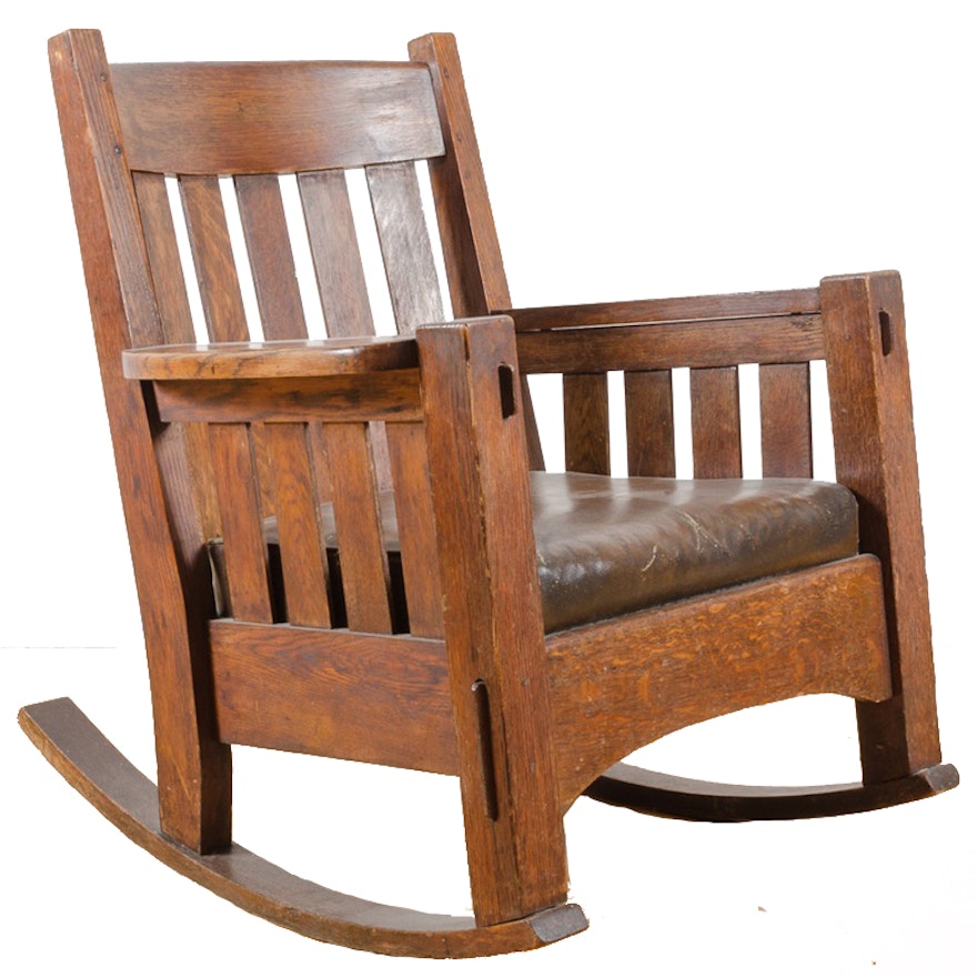 Vintage Arts and Crafts Oak Rocking Chair