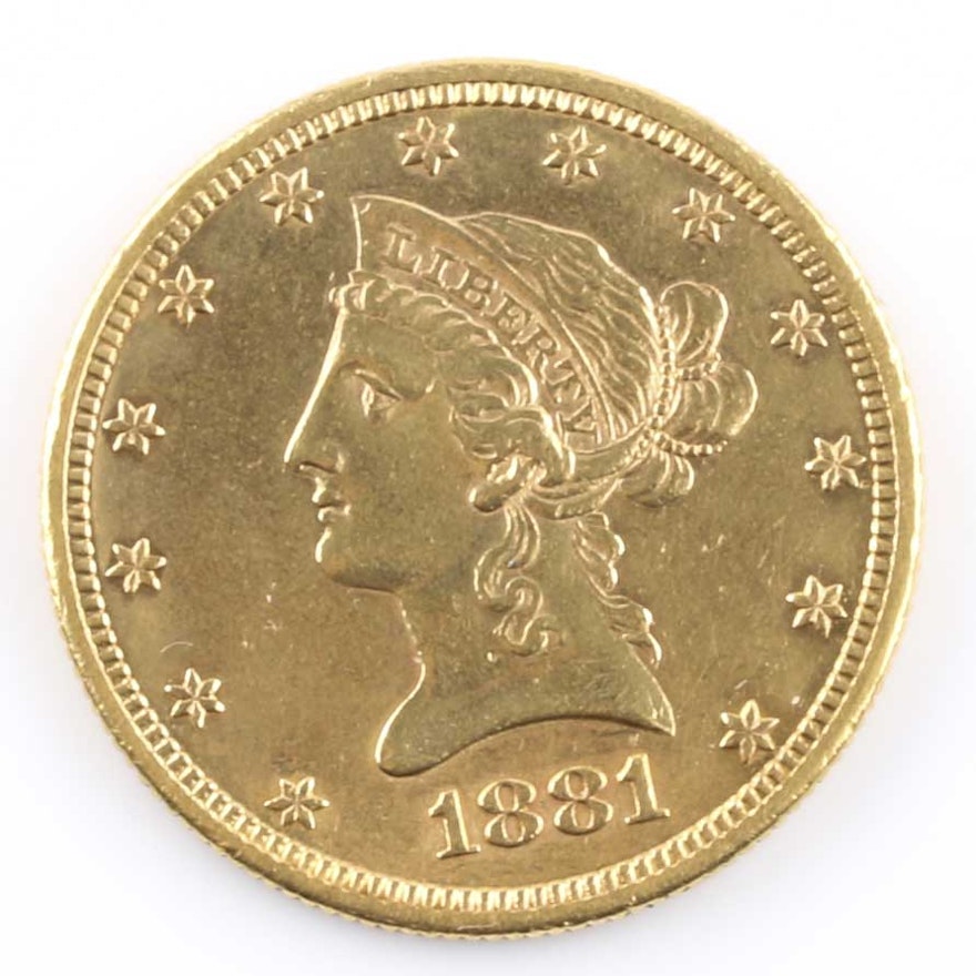 1881 S Liberty Head Eagle Ten Dollar Gold Coin