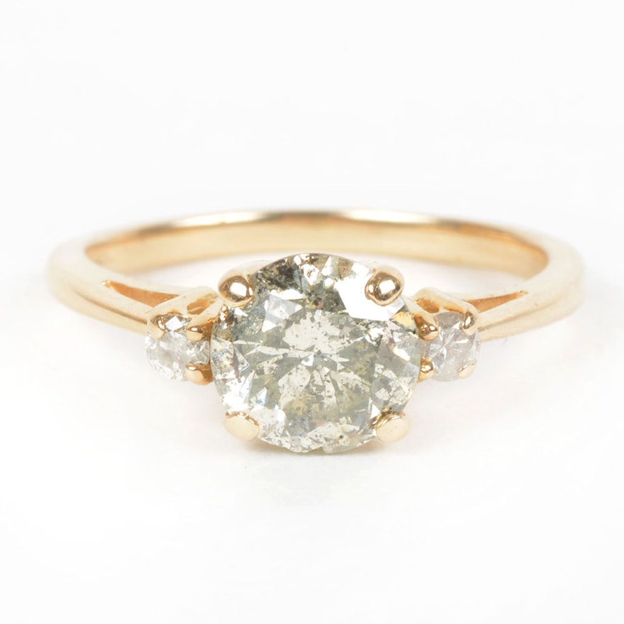 14K Yellow Gold Three-Stone Diamond Engagement Ring 1.17 CTS
