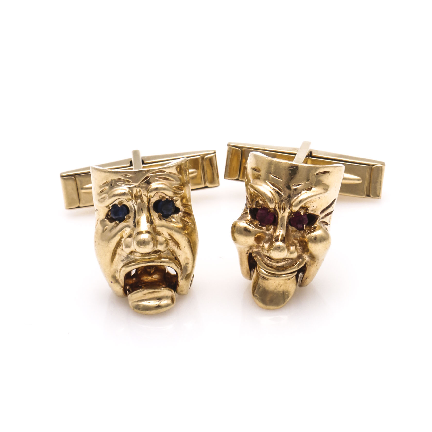 Soret 14K Yellow Gold Comedy and Tragedy Mask Cufflinks