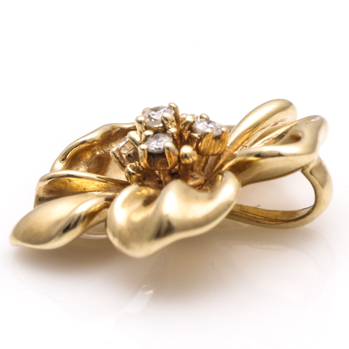 14K Yellow Gold Diamond Cherry Blossom Pendant