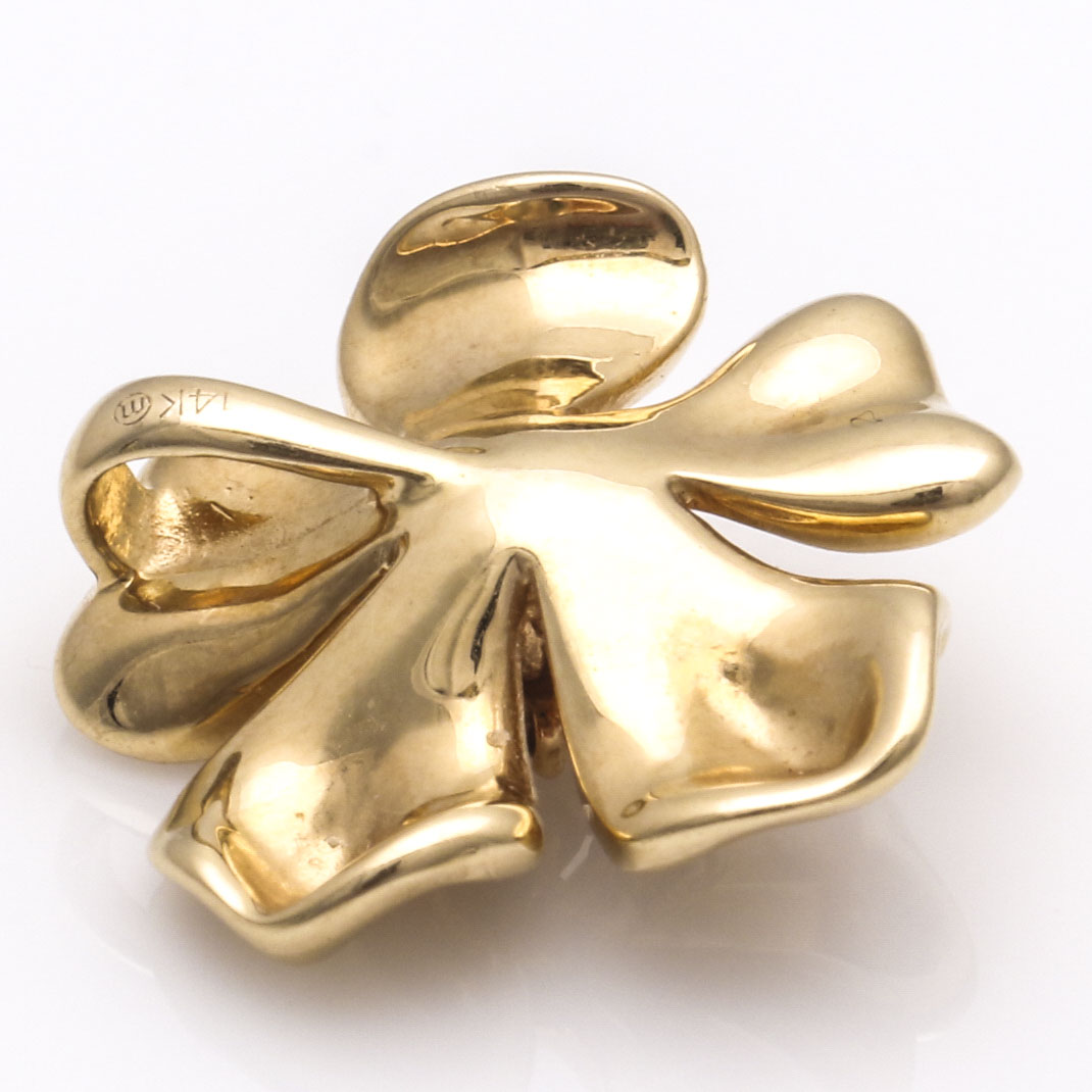 14K Yellow Gold Diamond Cherry Blossom Pendant