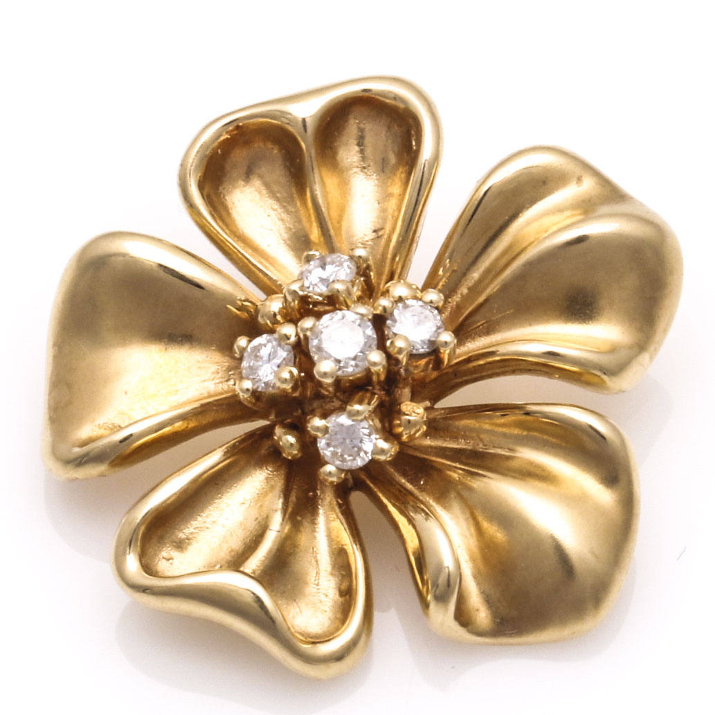 14K Yellow Gold Diamond Cherry Blossom Pendant